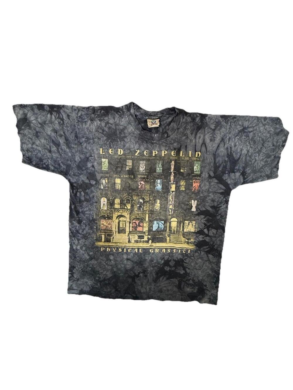 Vintage Led Zeppelin Physical Graffiti Large T-Shirt Single Stitch Liquid Blue